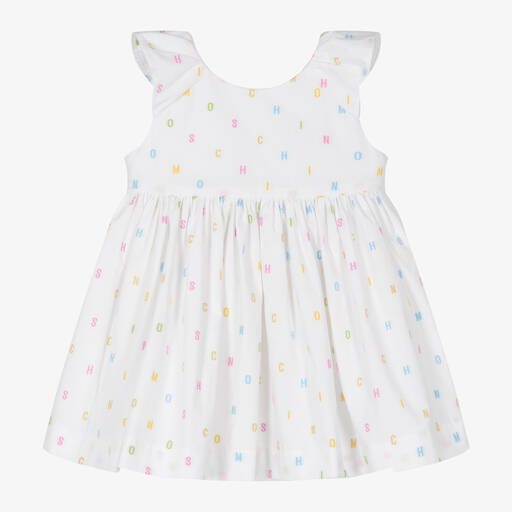 Moschino Baby-Girls White Cotton Letter Logo Dress | Childrensalon