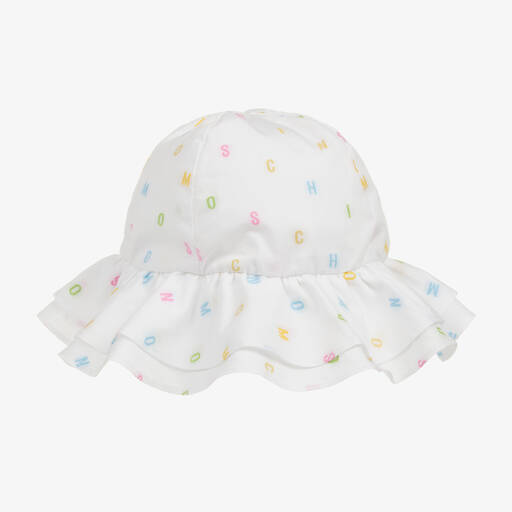 Moschino Baby-Girls White Cotton Letter Sun Hat | Childrensalon