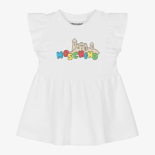 Moschino Baby-Girls White Cotton Sandcastle Print Dress | Childrensalon