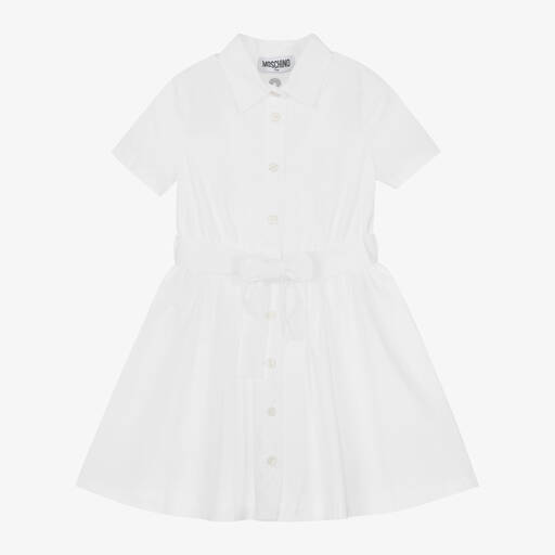 Moschino Kid-Teen-Girls White Cotton Shirt Dress | Childrensalon