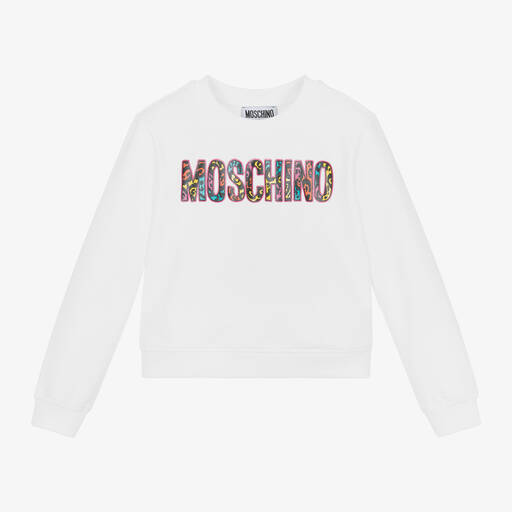 Moschino Kid-Teen-سويتشيرت قطن جيرسي لون أبيض للبنات | Childrensalon