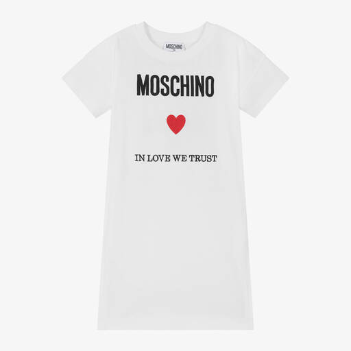 Moschino Kid-Teen-Girls White Cotton T-Shirt Dress | Childrensalon