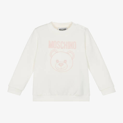Moschino Baby-Girls White Cotton Teddy Bear Sweatshirt | Childrensalon