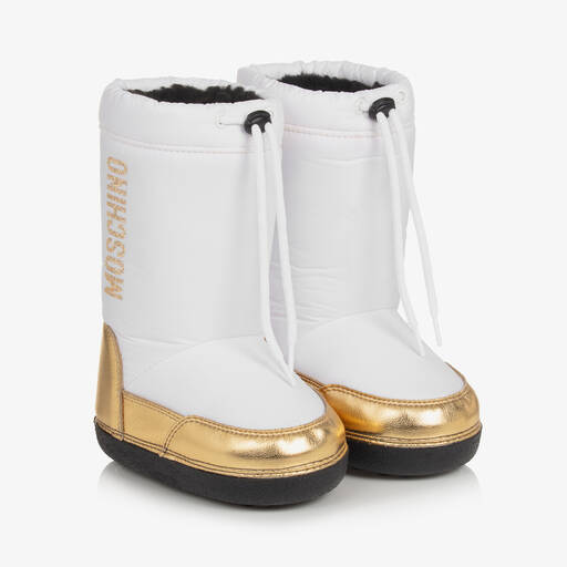 Moschino-Girls White & Gold Snow Boots | Childrensalon