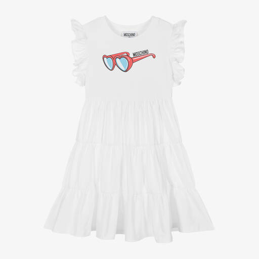 Moschino Kid-Teen-Girls White Sunglasses Cotton Dress | Childrensalon