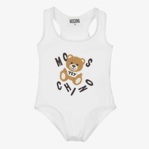 Moschino Kid-Teen-Girls White Teddy Bear Logo Swimsuit | Childrensalon