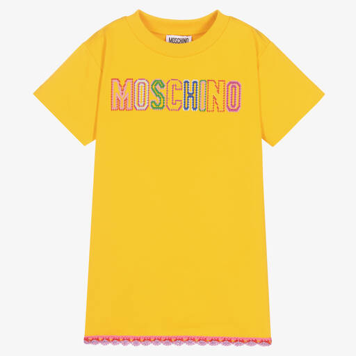 Moschino Kid-Teen-Girls Yellow Cotton Logo T-Shirt Dress | Childrensalon