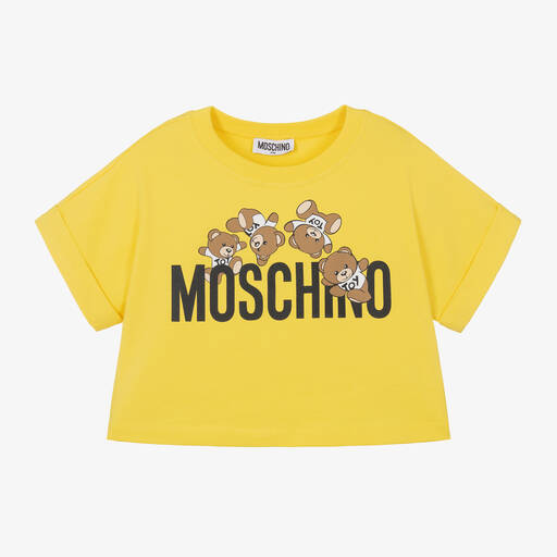 Moschino Kid-Teen-Girls Yellow Cropped Teddy Bear T-Shirt | Childrensalon