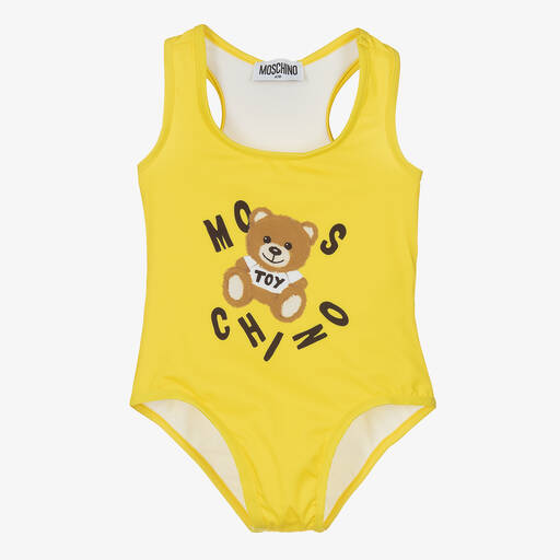 Moschino Kid-Teen-Girls Yellow Teddy Bear Logo Swimsuit | Childrensalon