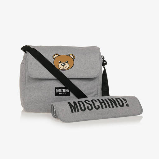 Moschino Baby-Grey Cotton Teddy Bear Changing Bag (49cm) | Childrensalon