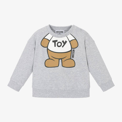 Moschino Baby-Grey Marl Cotton Teddy Bear Sweatshirt | Childrensalon