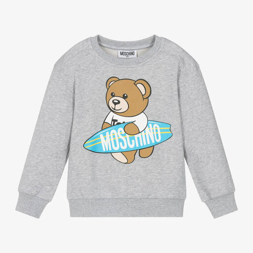 Moschino Kid-Teen-Grey Marl Surf Teddy Bear Sweatshirt | Childrensalon
