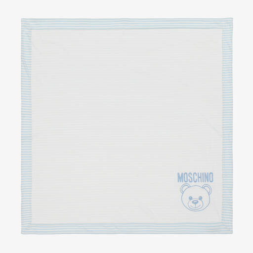 Moschino Baby-Ivory & Blue Cotton Baby Blanket (75cm) | Childrensalon