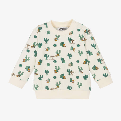 Moschino Baby-Ivory Cotton Cactus Teddy Bear Sweatshirt | Childrensalon
