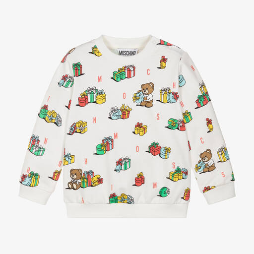 Moschino Baby-Ivory Cotton Festive Gifts Sweatshirt | Childrensalon