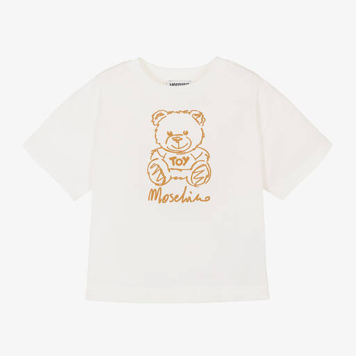 Moschino Kid-Teen-Ivory Cotton Teddy Bear T-Shirt | Childrensalon