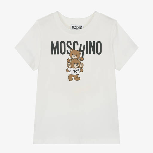 Moschino Kid-Teen-Ivory Cotton Teddy Bear T-Shirt | Childrensalon