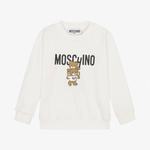 Moschino Baby-Ivory Cotton Teddy Logo Baby Sweatshirt | Childrensalon
