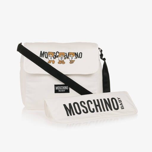 Moschino Baby-Ivory Teddy Bear Logo Cotton Changing Bag (39cm) | Childrensalon