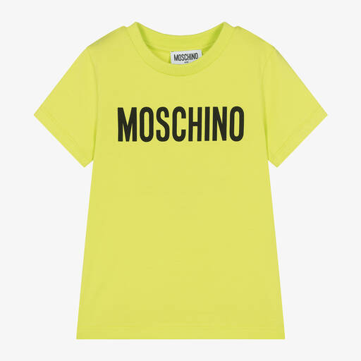 Moschino Kid-Teen-تيشيرت قطن جيرسي لون أخضر ليموني وأسود | Childrensalon