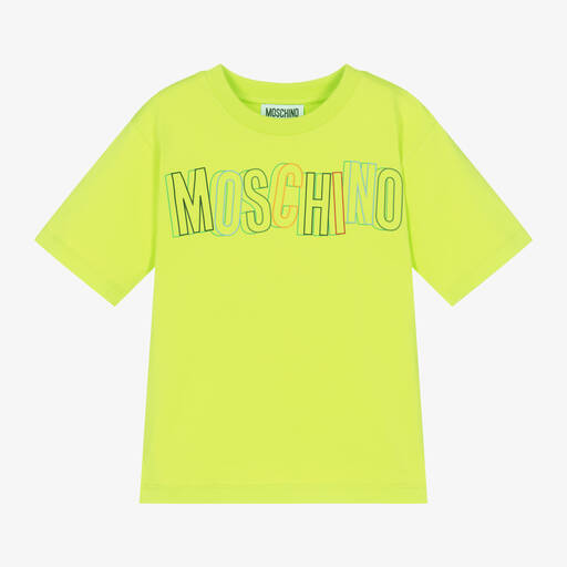 Moschino Kid-Teen-Lime Green Cotton T-Shirt | Childrensalon