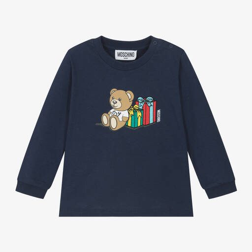 Moschino Baby-Navy Blue Cotton Teddy Bear Baby Top | Childrensalon