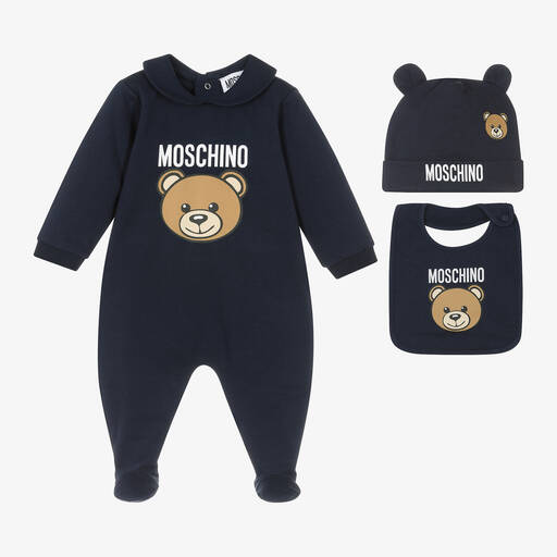 Moschino Baby-Navy Blue Cotton Teddy Bear Babygrow Set | Childrensalon