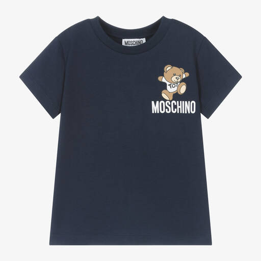 Moschino Kid-Teen-Navy Blue Cotton Teddy Bear T-Shirt | Childrensalon