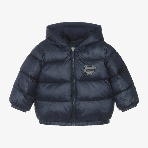 Moschino Baby-Navy Blue Hooded Puffer Jacket | Childrensalon