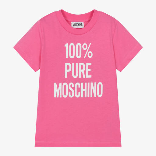 Moschino Kid-Teen-Pink Cotton Slogan T-Shirt | Childrensalon