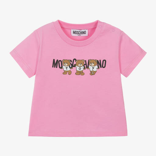 Moschino Baby-Pink Cotton Teddy Bear Baby T-Shirt | Childrensalon