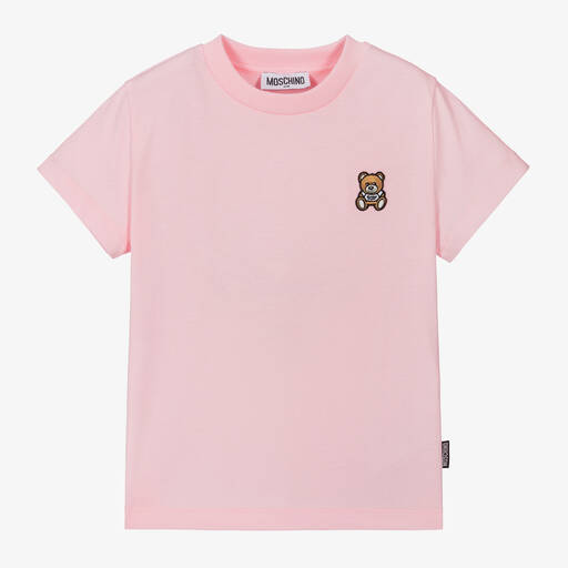 Moschino Kid-Teen-Pink Cotton Teddy Bear T-Shirt | Childrensalon