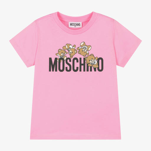 Moschino Kid-Teen-Pink Cotton Teddy-Print T-Shirt | Childrensalon