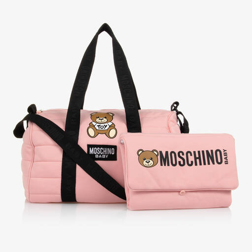 Moschino Baby-حقيبة لمستلزمات الأطفال بطبعة تيدي بير لون زهري (39 سم) | Childrensalon