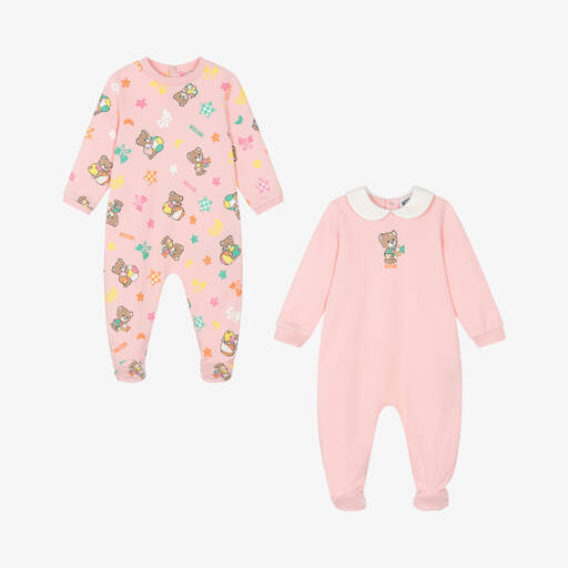 Moschino Baby-Pink Teddy Bear Cotton Babygrows (2 Pack) | Childrensalon