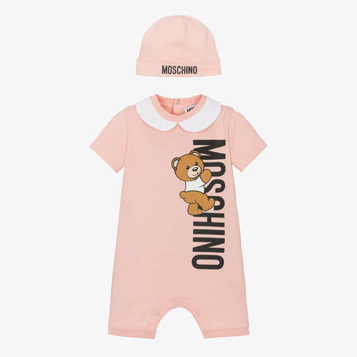 Moschino Baby-Pink Teddy Bear Cotton Shortie Set | Childrensalon