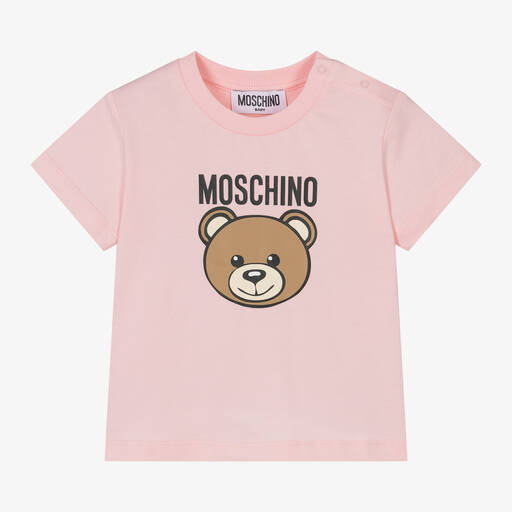 Moschino Baby-تيشيرت بطبعة تيدي بير قطن لون زهري للأطفال | Childrensalon