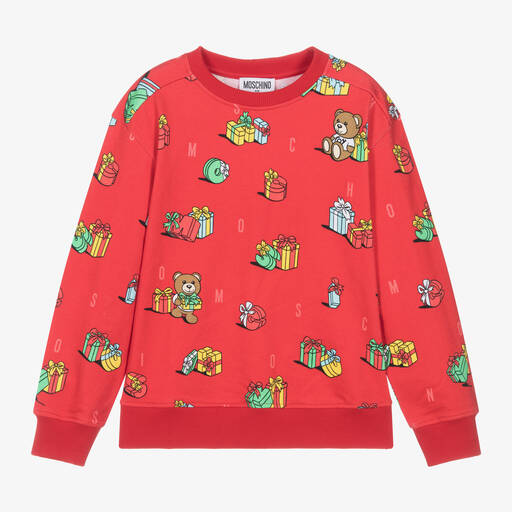 Moschino Kid-Teen-Red Cotton Gifts & Teddies Sweatshirt | Childrensalon