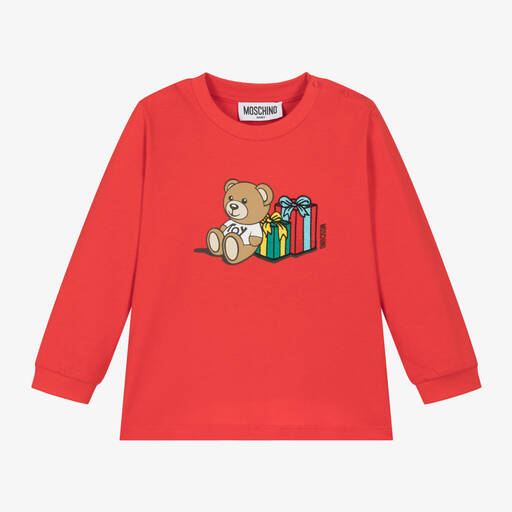 Moschino Baby-Red Cotton Teddy Bear Baby Top | Childrensalon