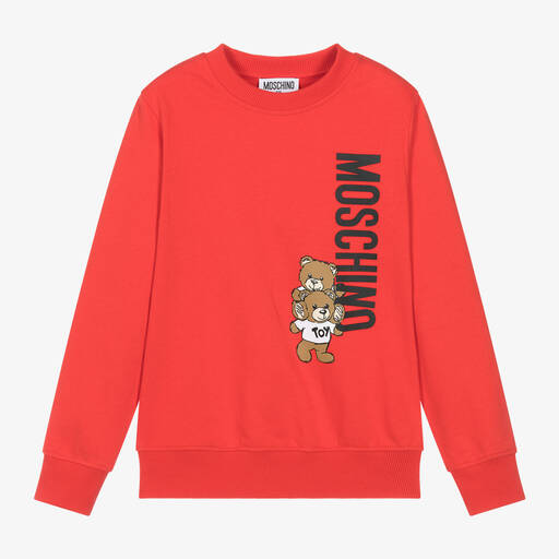 Moschino Kid-Teen-Red Cotton Teddy Bear Sweatshirt | Childrensalon