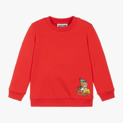 Moschino Baby-Red Cotton Teddy Bear Sweatshirt | Childrensalon
