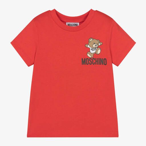 Moschino Kid-Teen-Red Cotton Teddy Bear T-Shirt | Childrensalon