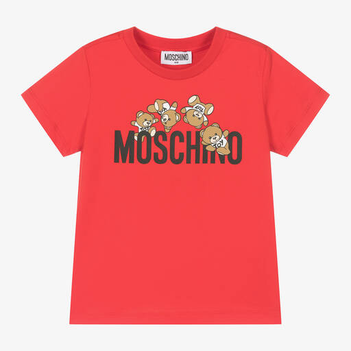 Moschino Kid-Teen-Red Cotton Teddy-Print T-Shirt | Childrensalon