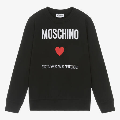 Moschino Kid-Teen-Teen Black Cotton Slogan Logo Sweatshirt | Childrensalon