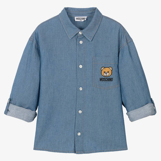 Moschino Kid-Teen-قميص مزيج قطن شامبري لون أزرق | Childrensalon
