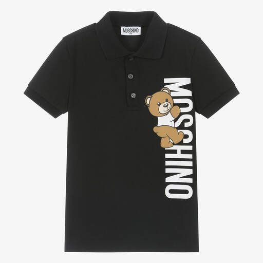 Moschino Kid-Teen-Teen Boys Black Cotton Bear Polo Shirt | Childrensalon