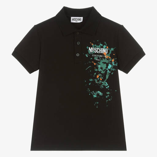 Moschino Kid-Teen-Teen Boys Black Paint Cotton Polo Shirt | Childrensalon