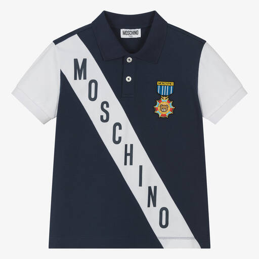 Moschino Kid-Teen-Teen Boys Blue Medallion Polo Shirt | Childrensalon