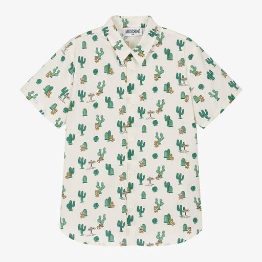 Moschino Kid-Teen-Teen Boys Ivory Cactus Print Shirt | Childrensalon