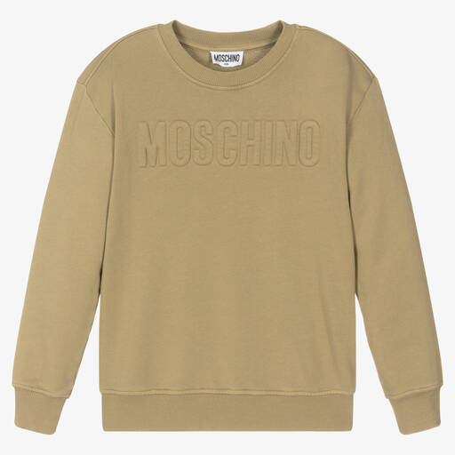 Moschino Kid-Teen-Teen Boys Khaki Brown Logo Sweatshirt | Childrensalon